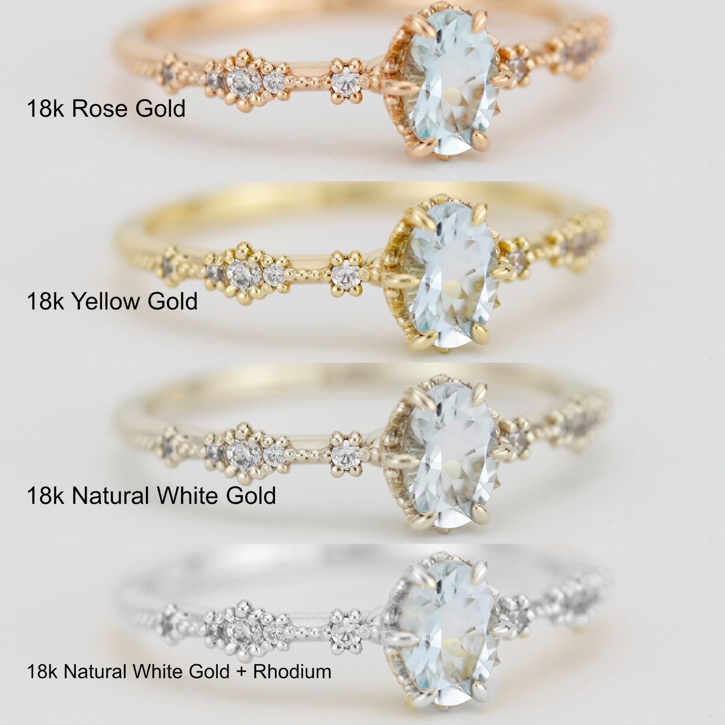 6x4 Oval Aquamarine Lace diamond ring 18k