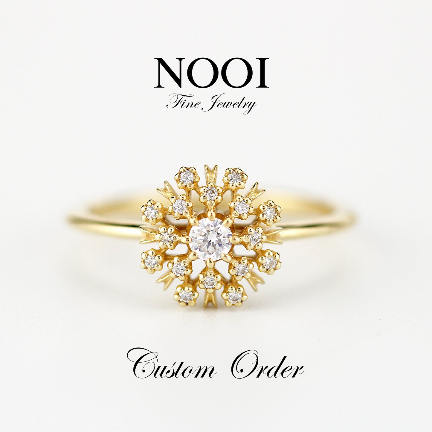 Reserved ring for Anna S. - 18k gold Natural green sapphire and natural diamond cluster ring.