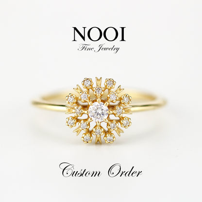 Reserved ring for Anna S. - 18k gold Natural green sapphire and natural diamond cluster ring.