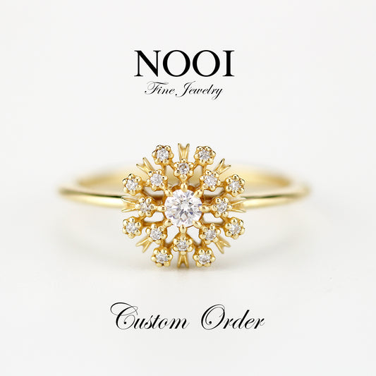 Reserved ring for Anna S. - 18k gold Natural green sapphire and natural diamond cluster ring.