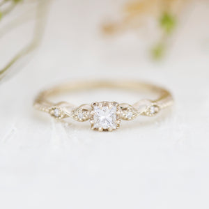 Princess cut engagement ring, square diamond ring, 18k gold ring diamond  | R 369WD