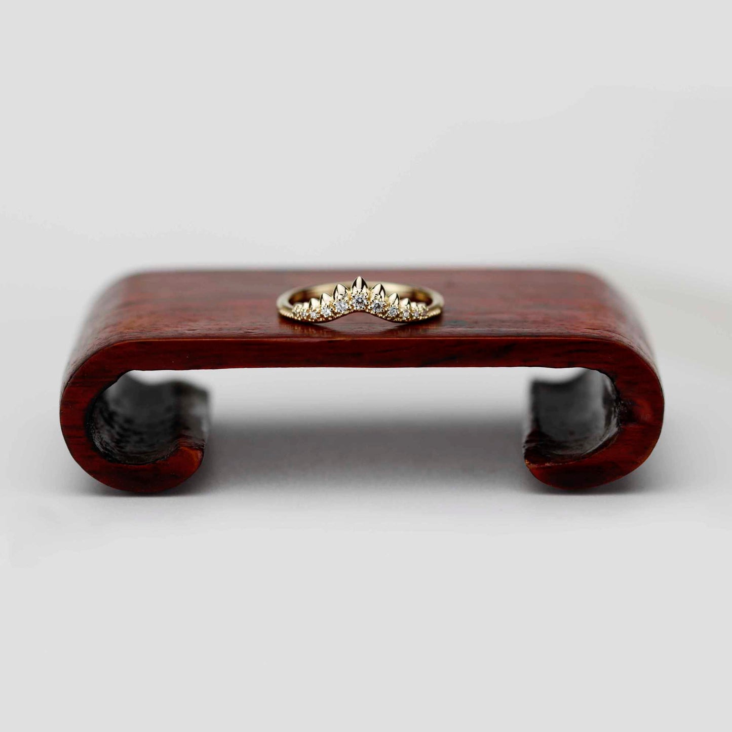 18k Gold Tiara Diamond Wedding Band | Curved Crown Nesting Ring