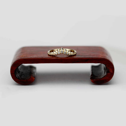 18k Gold Tiara Diamond Wedding Band | Curved Crown Nesting Ring