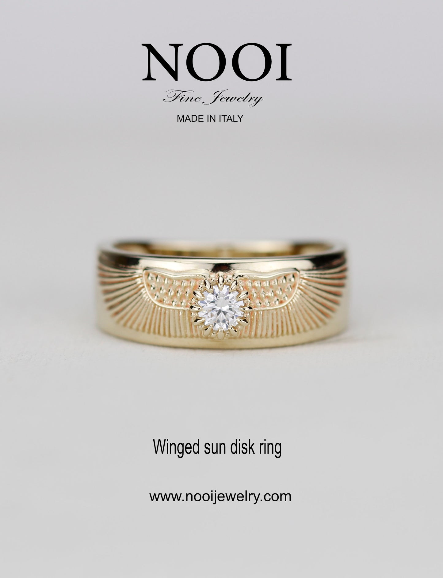 18K Gold Winged Sun Disk Ring | Ancient Egyptian Inspired Signet ring