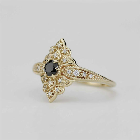 18k gold black Diamond Art Deco Dahlia engagement ring