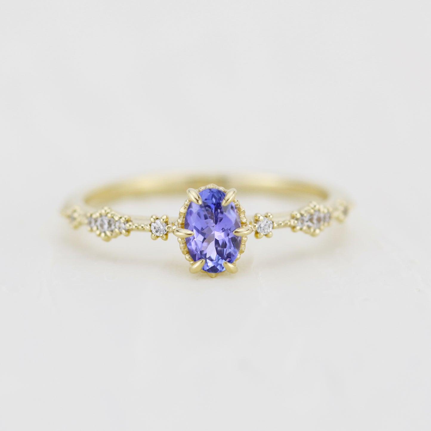 0.5 Ct Oval Tanzanite Vintage Lace Diamond Engagement Ring 18K Gold