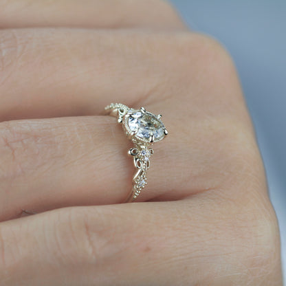 Vintage Art Deco 18k Gold Engagement Ring - Oval White Topaz & Diamonds