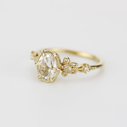 Vintage Art Deco 18k Gold Engagement Ring - Oval White Topaz & Diamonds