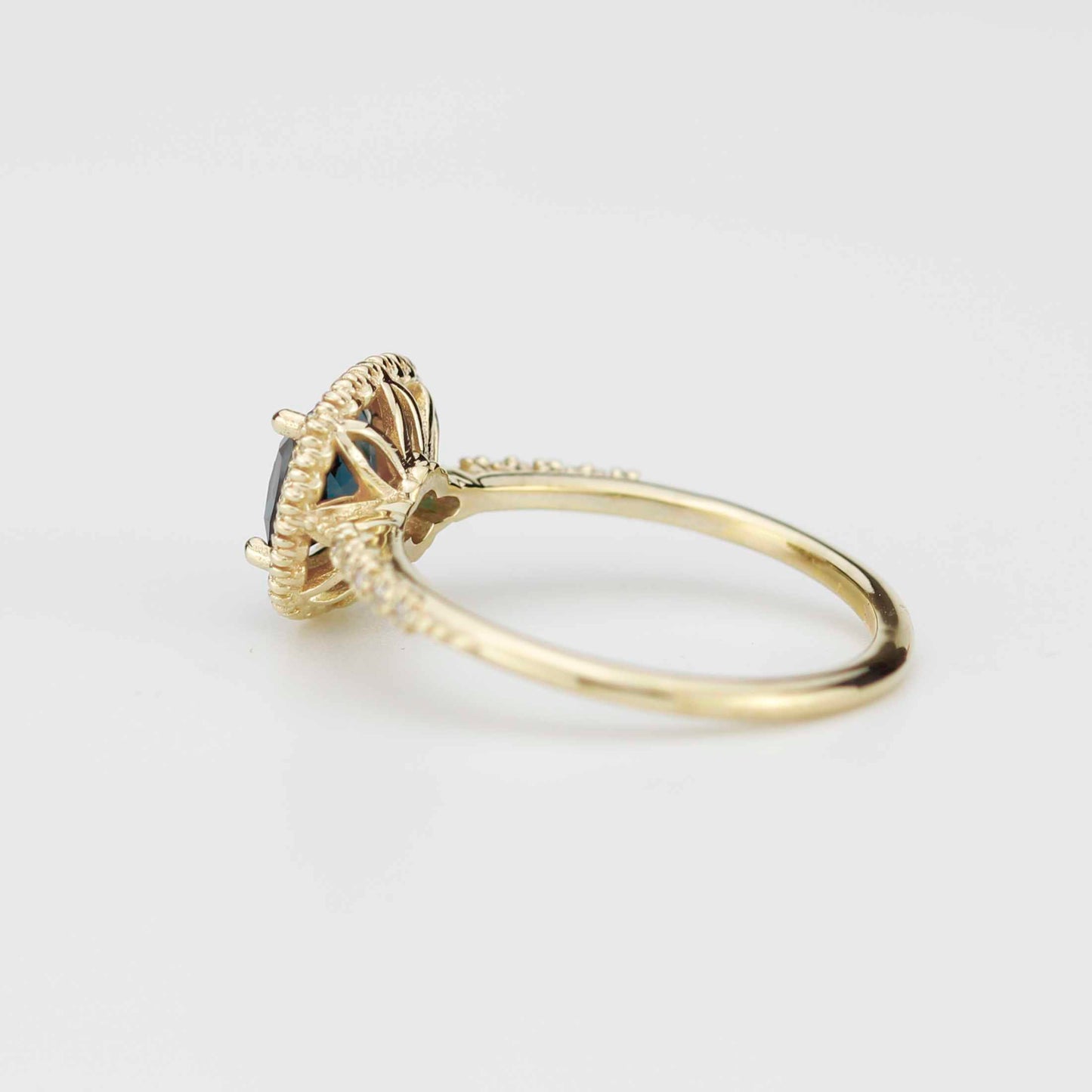 Pillow - 18k Gold Cushion Cut London Blue Topaz Diamond Halo Ring