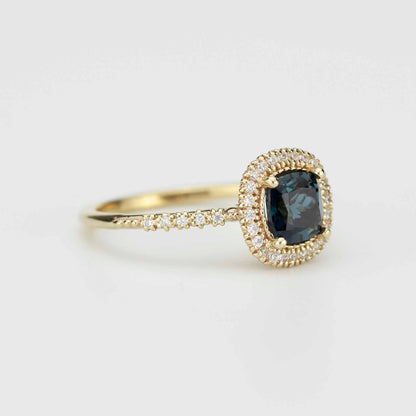 Pillow - 18k Gold Cushion Cut London Blue Topaz Diamond Halo Ring
