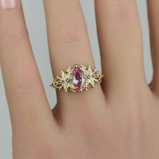 18k Gold Dragonfly Alexandrite & Black Diamond Ring – Nature Inspired
