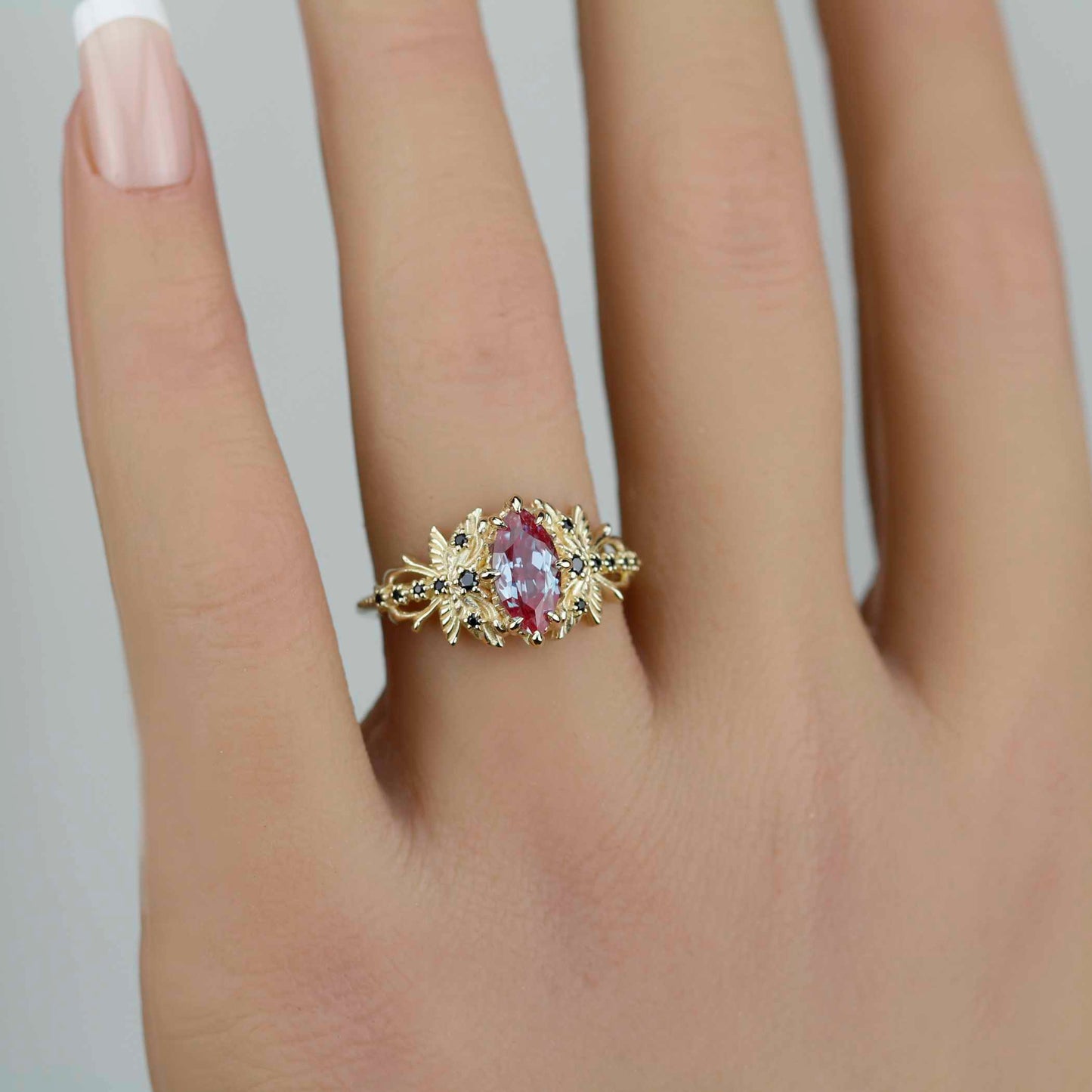 18k Gold Dragonfly Alexandrite & Black Diamond Ring – Nature Inspired