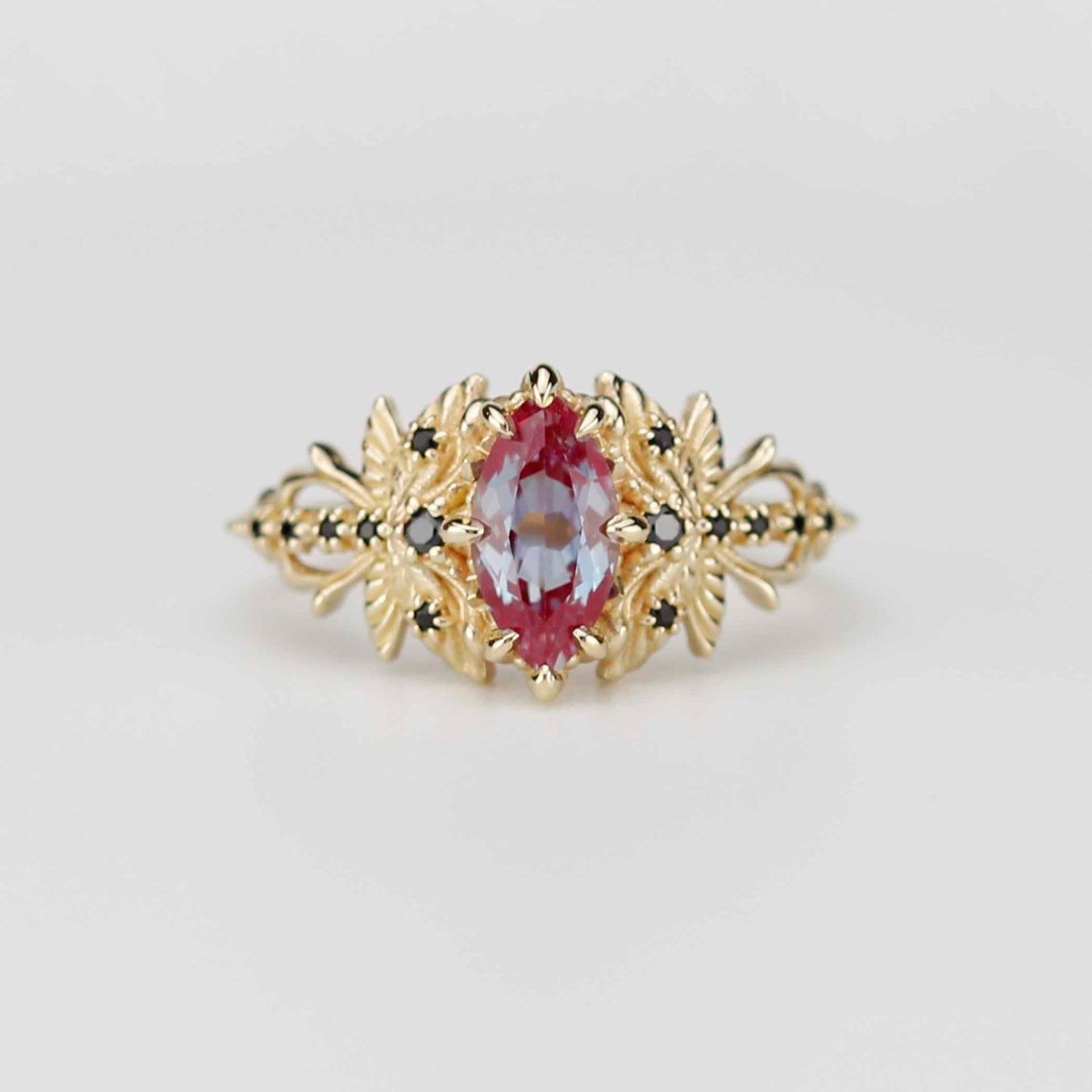 18k Gold Dragonfly Alexandrite & Black Diamond Ring – Nature Inspired