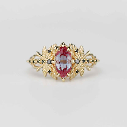 18k Gold Dragonfly Alexandrite & Black Diamond Ring – Nature Inspired