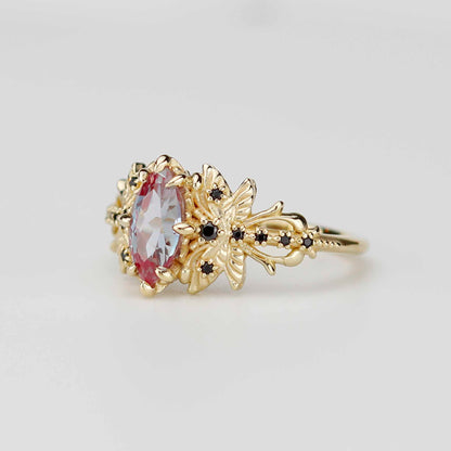 18k Gold Dragonfly Alexandrite & Black Diamond Ring – Nature Inspired