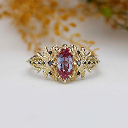 18k Gold Dragonfly Alexandrite & Black Diamond Ring – Nature Inspired