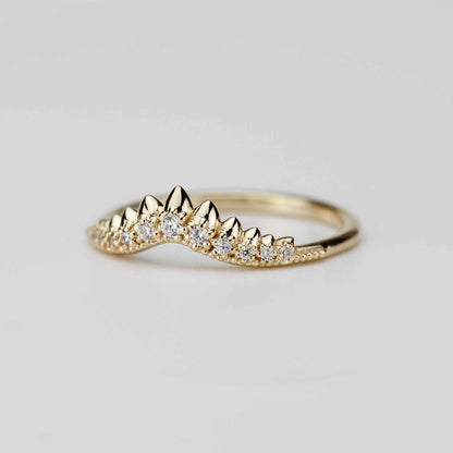 18k Gold Tiara Diamond Wedding Band | Curved Crown Nesting Ring