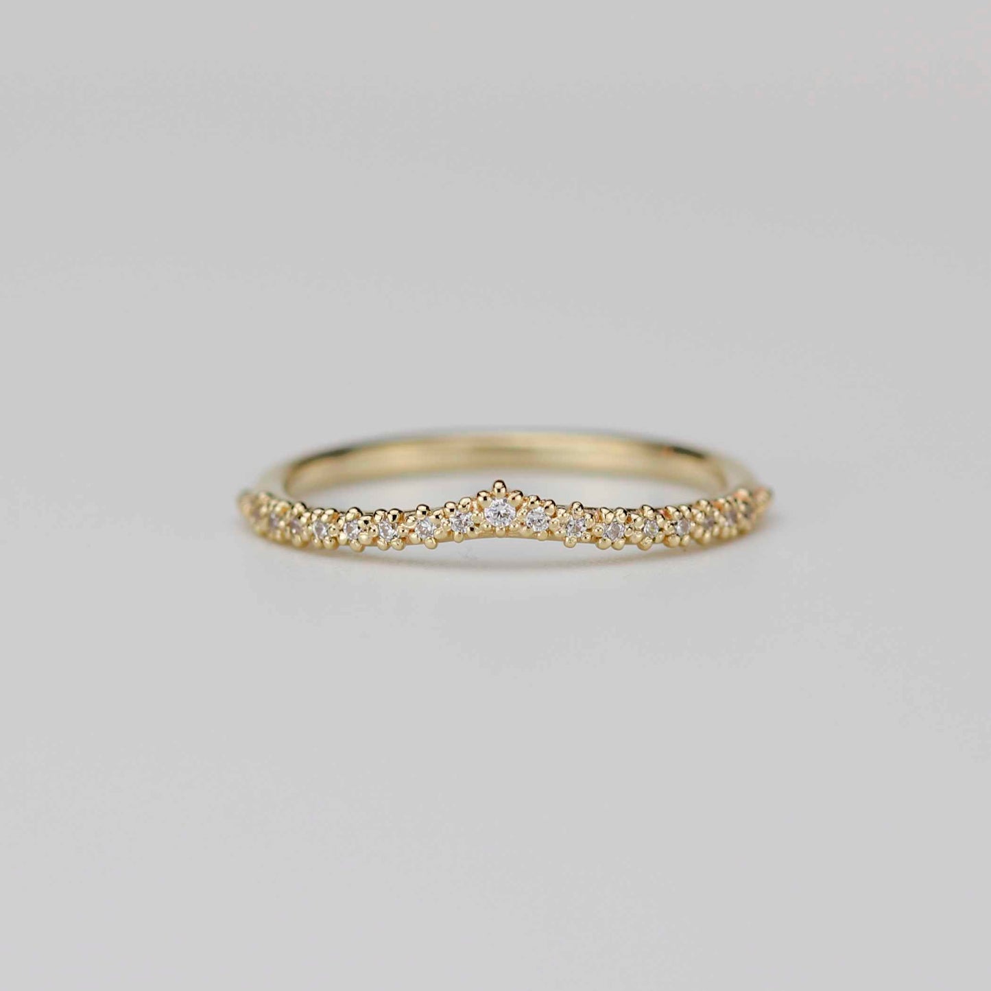 18k Gold Diamond Tiara Chevron Wedding Band | Beaded Crown Ring