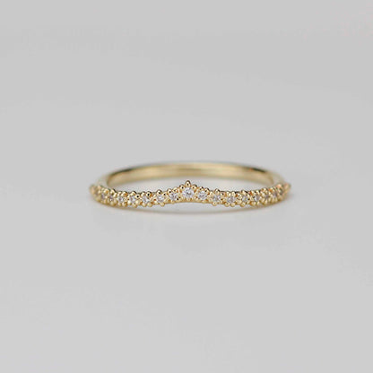 18k Gold Diamond Tiara Chevron Wedding Band | Beaded Crown Ring