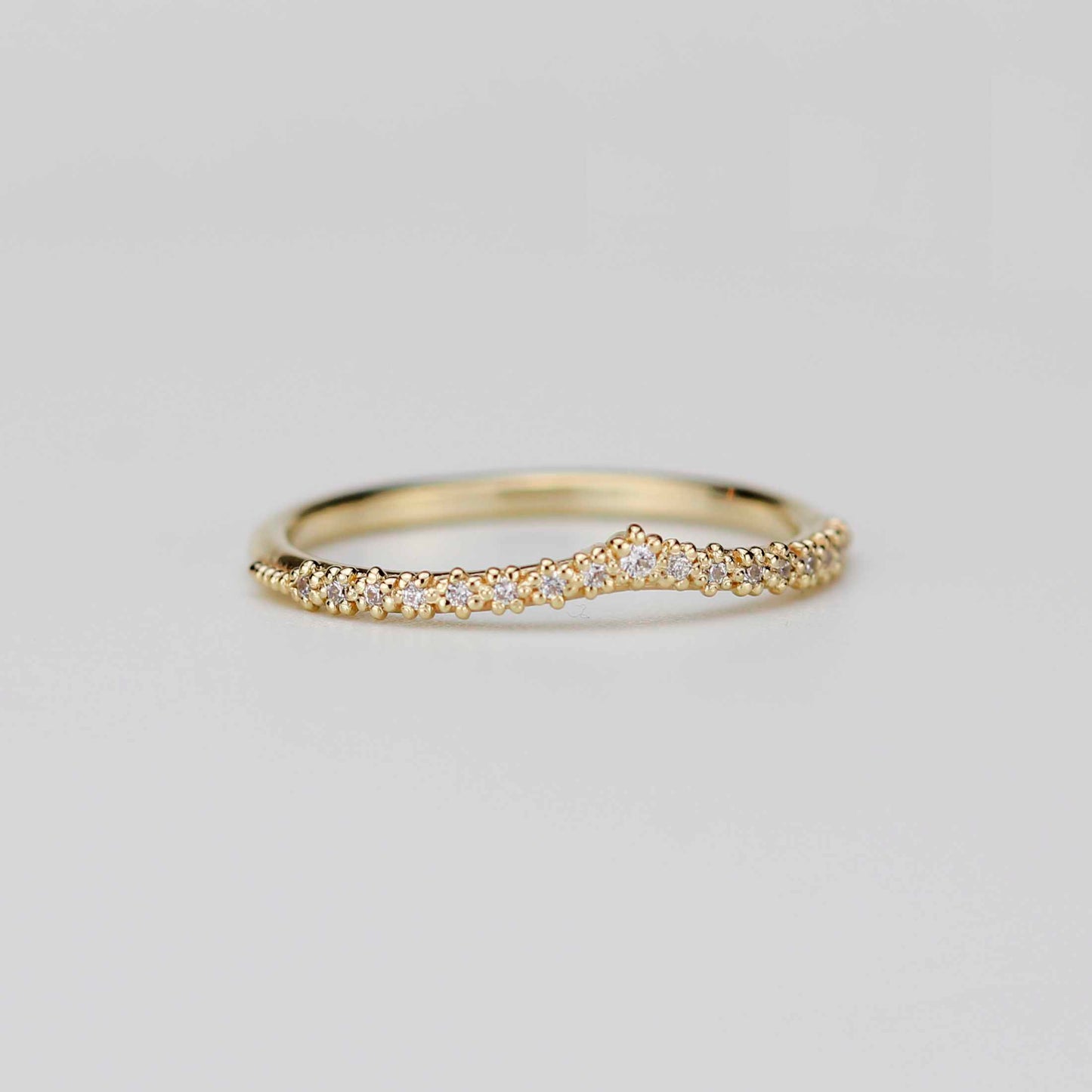 18k Gold Diamond Tiara Chevron Wedding Band | Beaded Crown Ring
