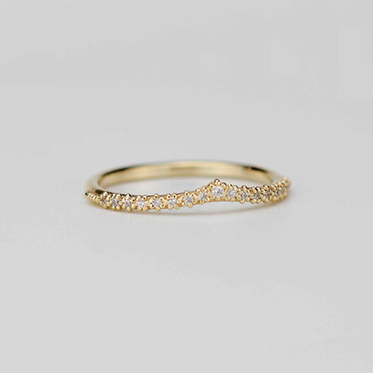 18k Gold Diamond Tiara Chevron Wedding Band | Beaded Crown Ring