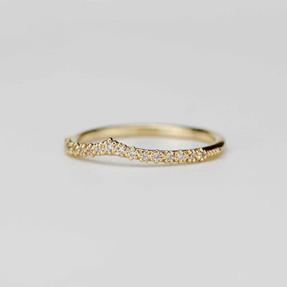 18k Gold Diamond Tiara Chevron Wedding Band | Beaded Crown Ring