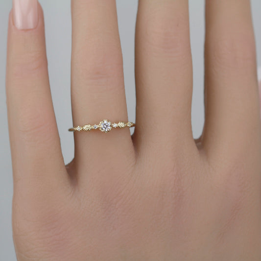 Florisia Delicate Leaf Engagement Ring • Botanical Diamond Band