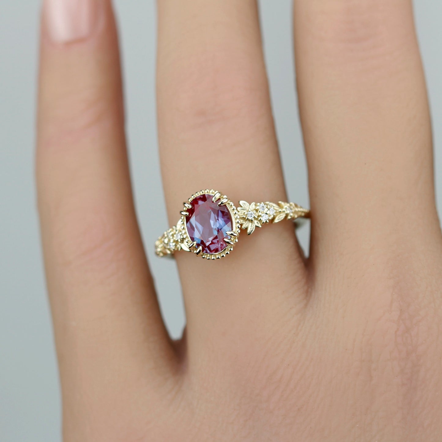 Anthea - Oval Lab Alexandrite and Diamond Ring in 18k Gold