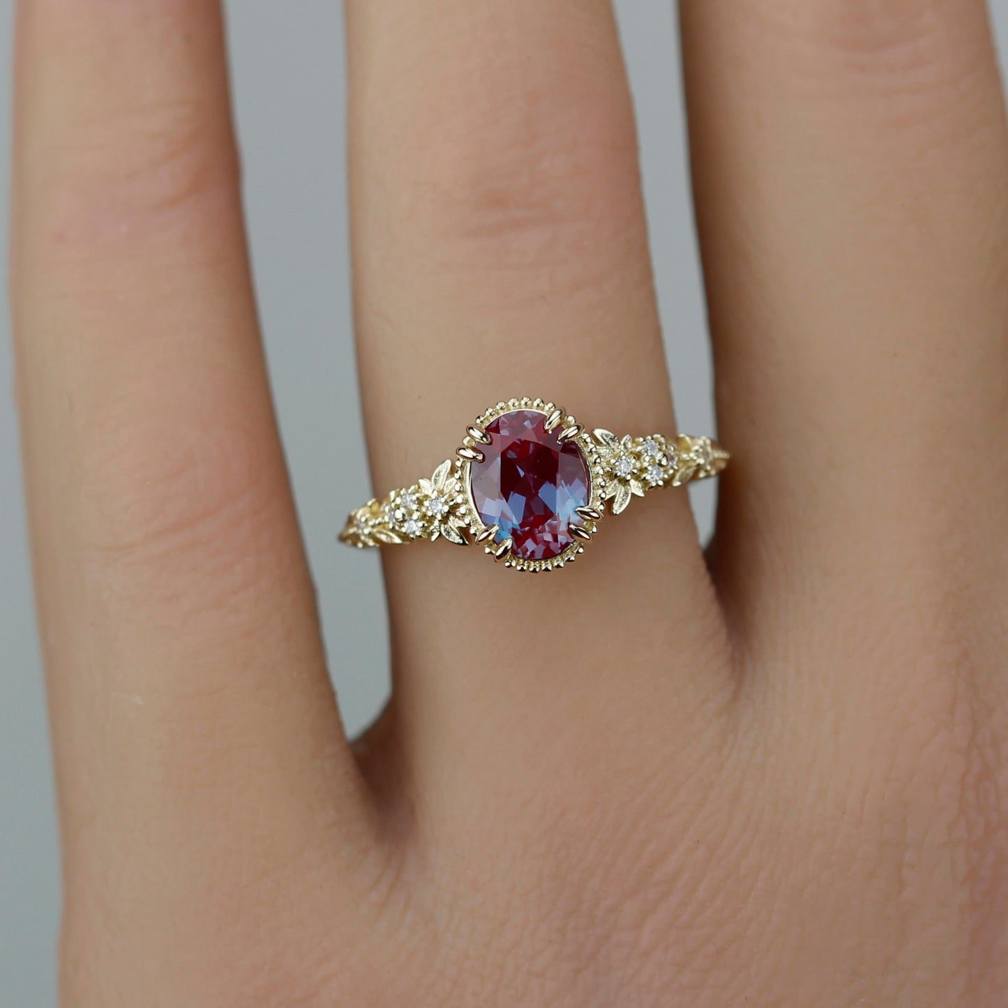 Anthea - Oval Lab Alexandrite and Diamond Ring in 18k Gold