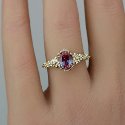 Anthea - Oval Lab Alexandrite and Diamond Ring in 18k Gold