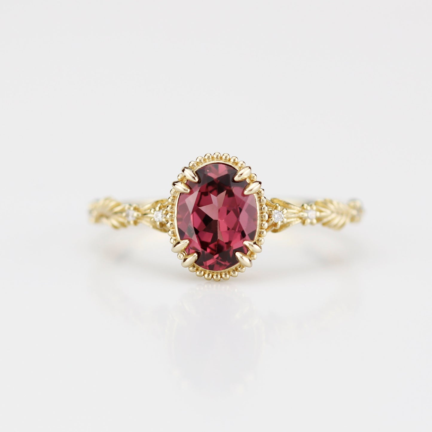 Rosmaris Rhodolite Garnet Vintage Engagement Ring, Botanical Diamond Ring