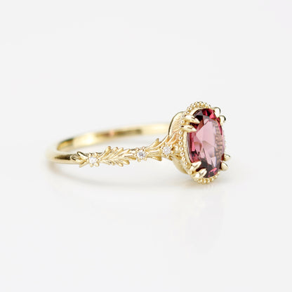 Rosmaris Rhodolite Garnet Vintage Engagement Ring, Botanical Diamond Ring