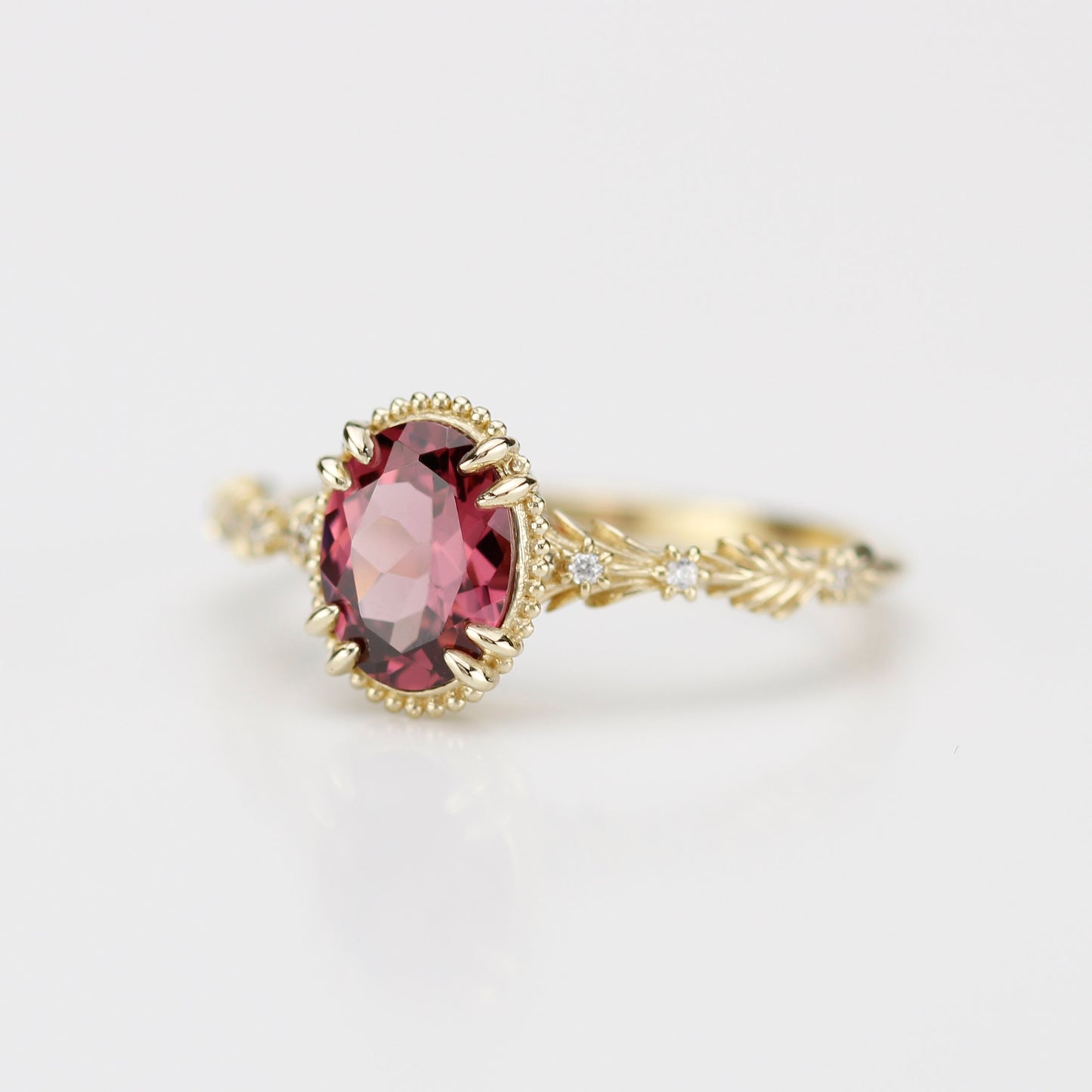 Rosmaris Rhodolite Garnet Vintage Engagement Ring, Botanical Diamond Ring