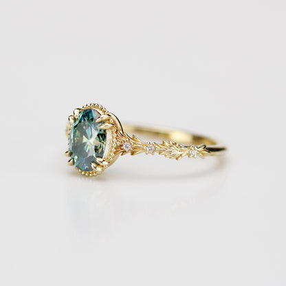 Rosmaris Vintage Green Moissanite Engagement Ring, Botanical Leaf Diamond Ring