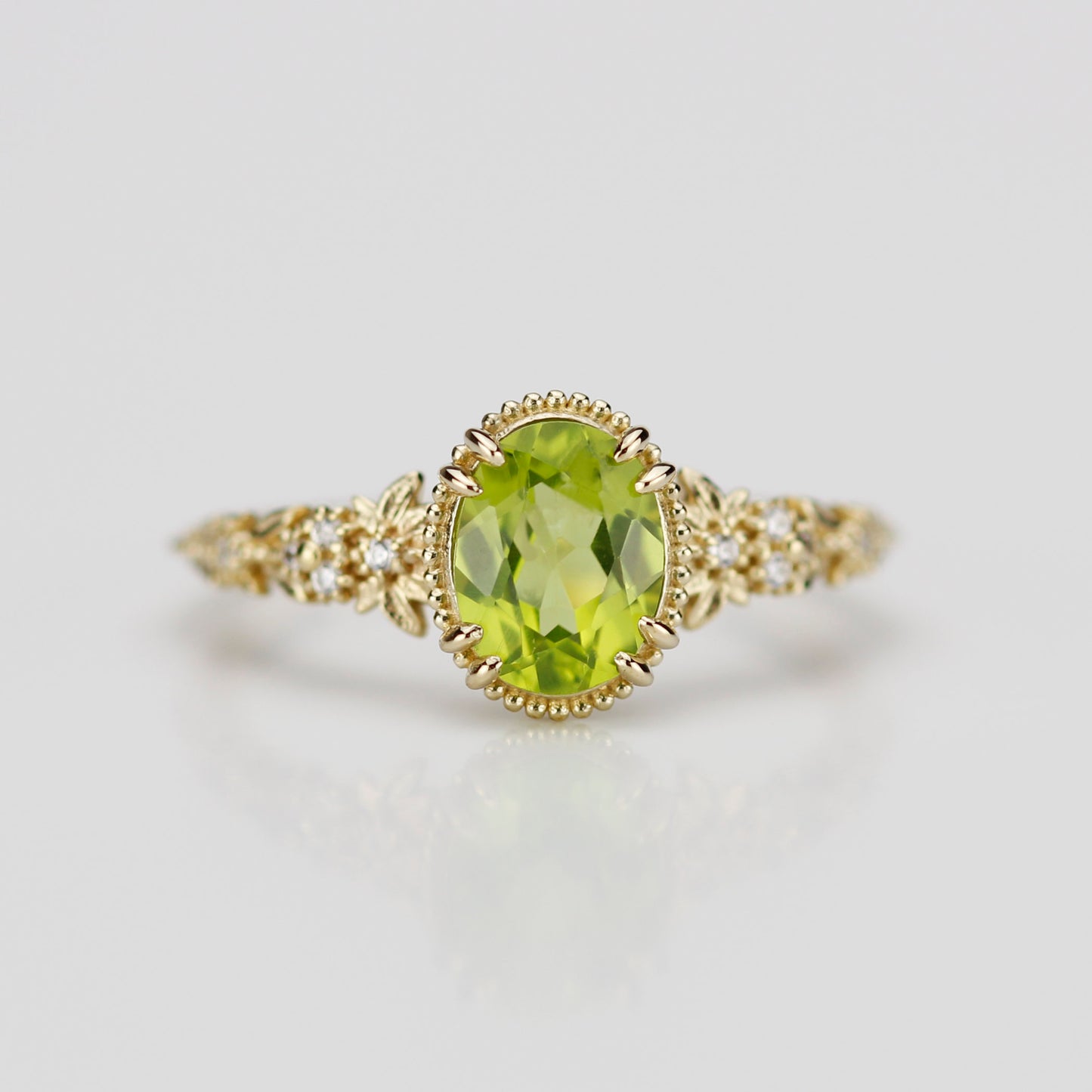 Anthea Peridot Ring - 18k Yellow Gold Floral Diamond Engagement Ring
