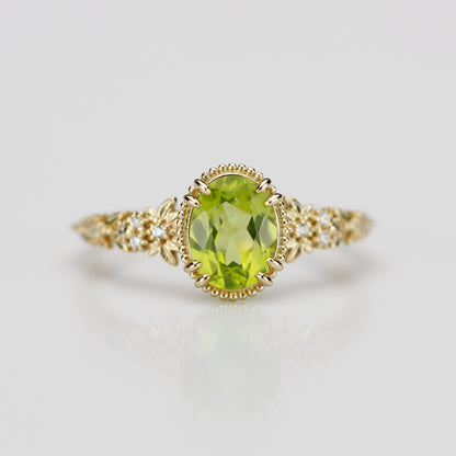 Anthea Peridot Ring - 18k Yellow Gold Floral Diamond Engagement Ring