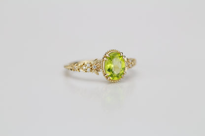 Anthea Peridot Ring - 18k Yellow Gold Floral Diamond Engagement Ring