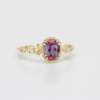 Anthea - Oval Lab Alexandrite and Diamond Ring in 18k Gold
