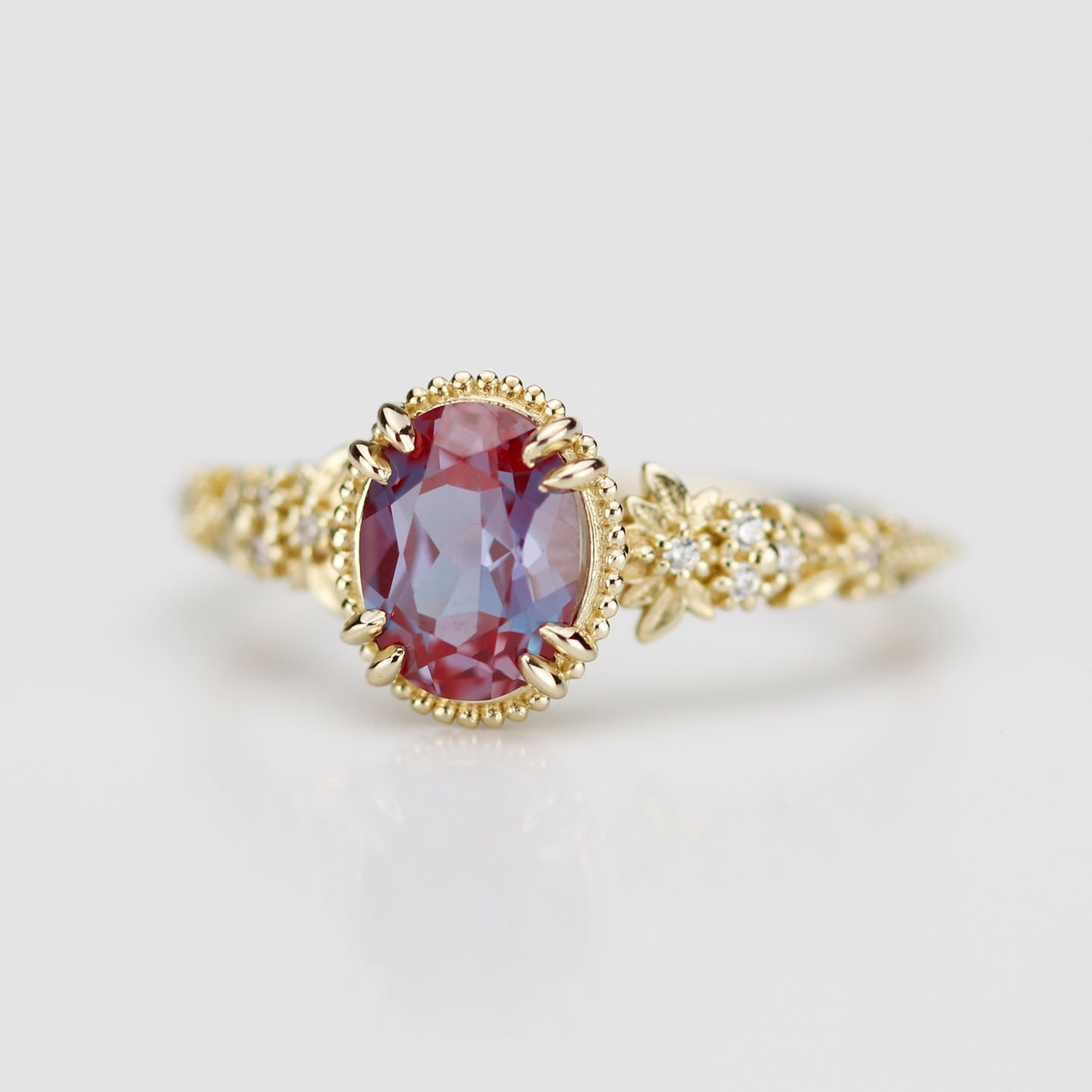 Anthea - Oval Lab Alexandrite and Diamond Ring in 18k Gold