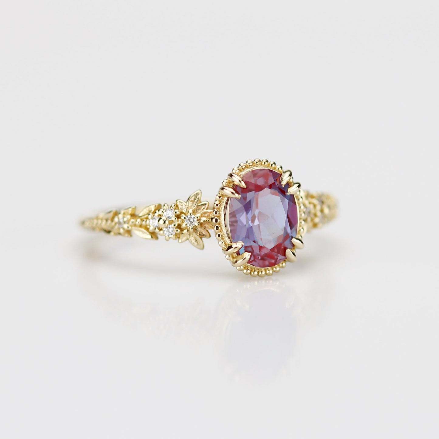 Anthea - Oval Lab Alexandrite and Diamond Ring in 18k Gold