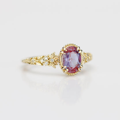 Anthea - Oval Lab Alexandrite and Diamond Ring in 18k Gold