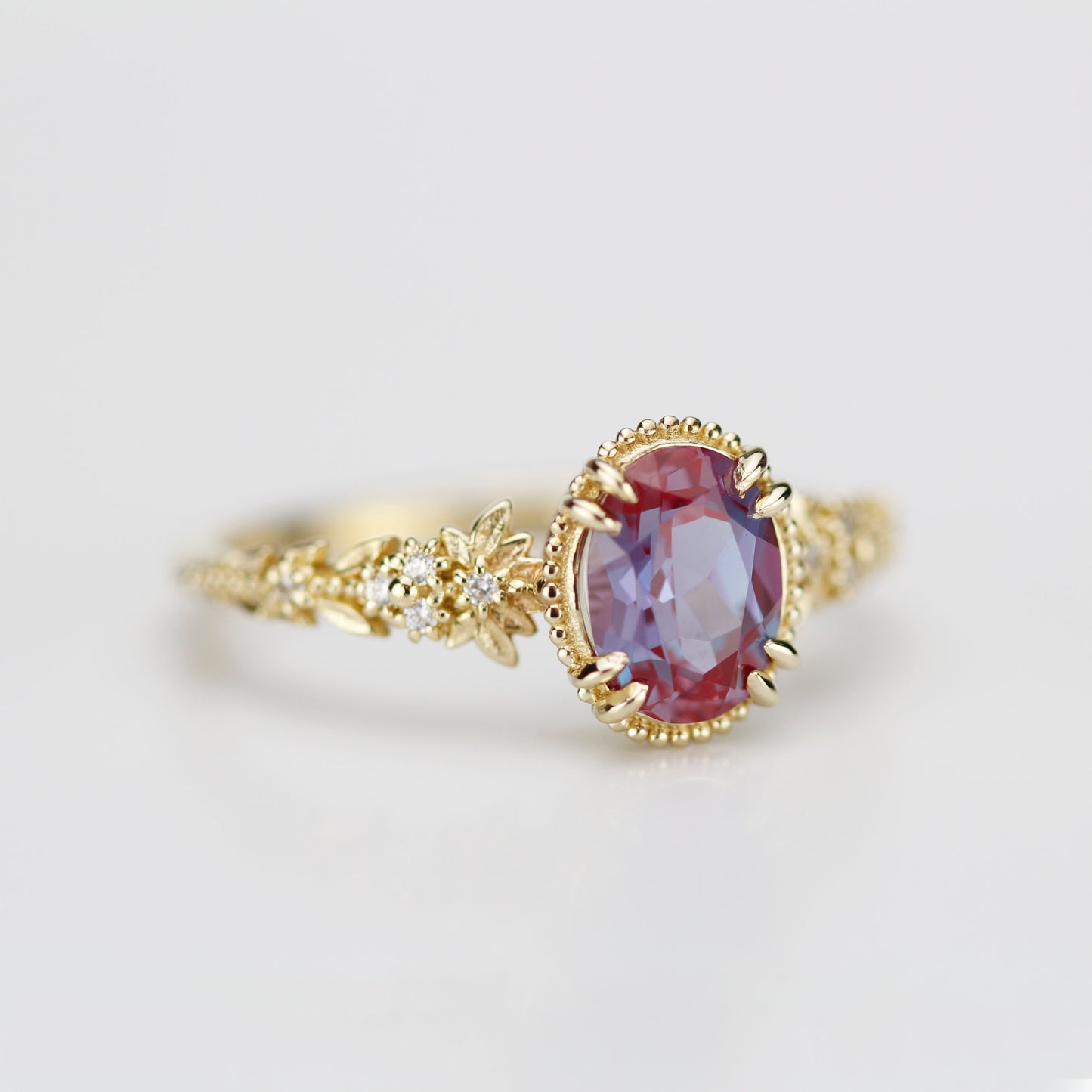 Anthea - Oval Lab Alexandrite and Diamond Ring in 18k Gold