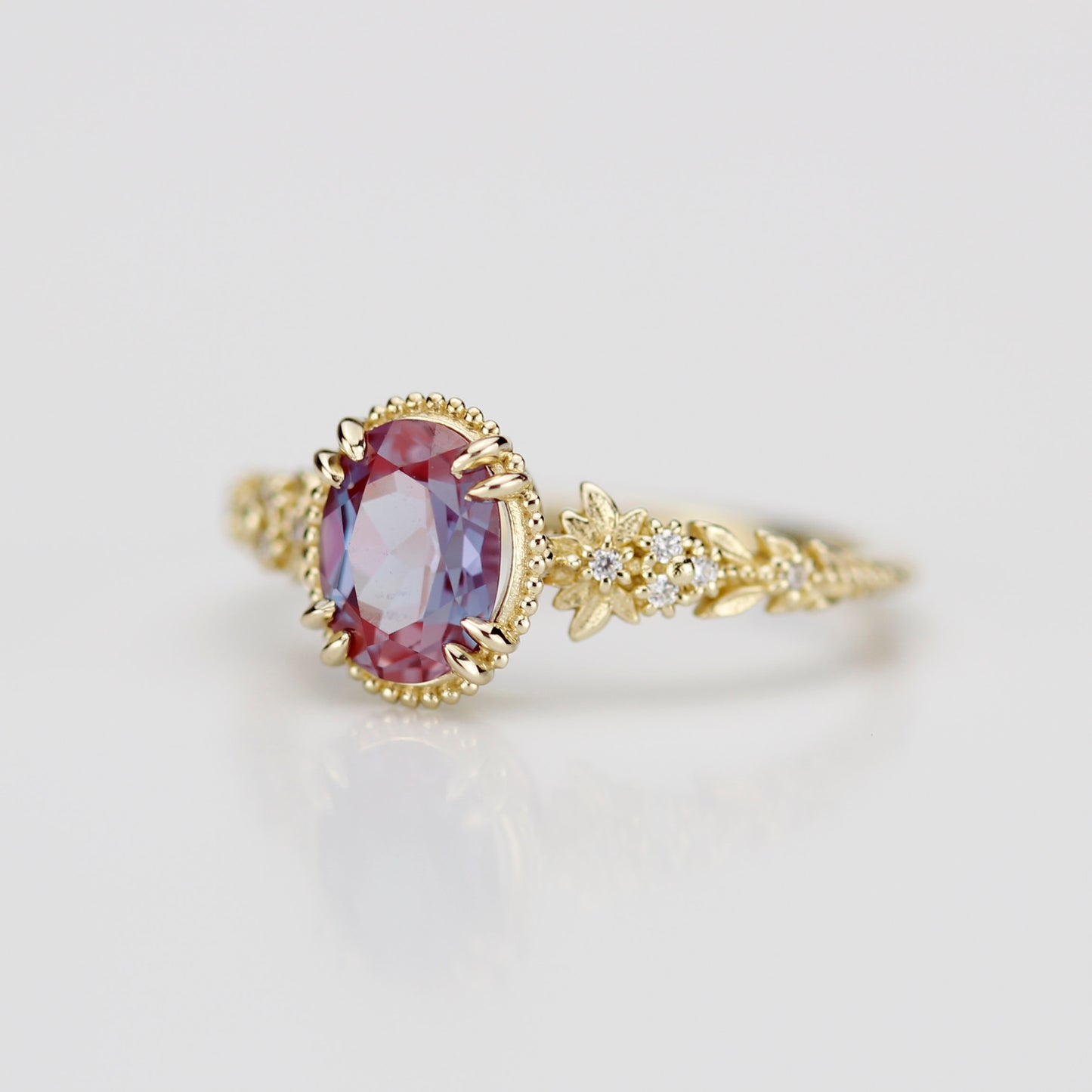 Anthea - Oval Lab Alexandrite and Diamond Ring in 18k Gold