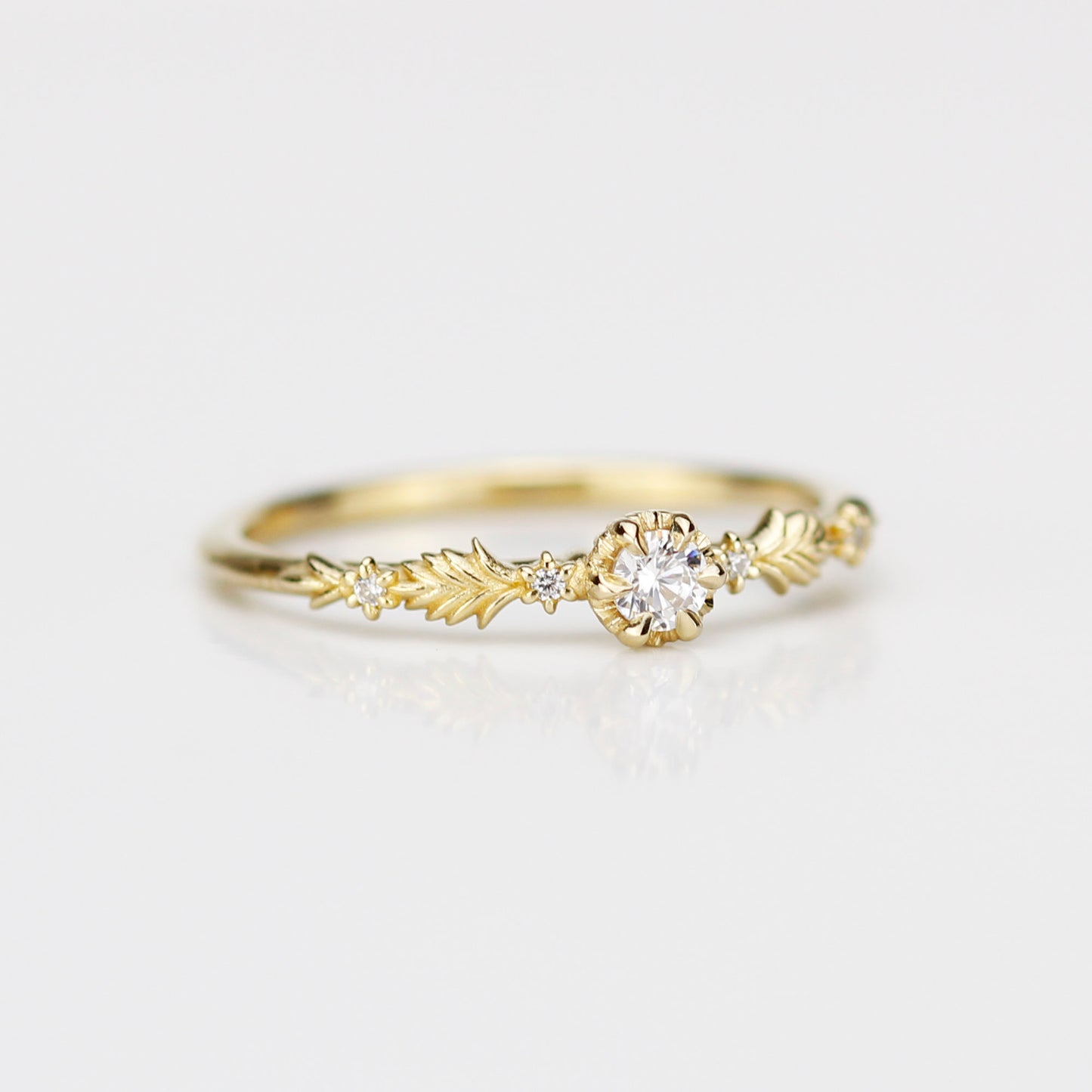 Florisia Delicate Leaf Engagement Ring • Botanical Diamond Band