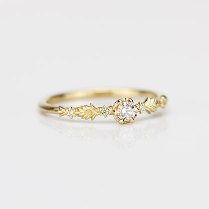 Florisia Delicate Leaf Engagement Ring • Botanical Diamond Band
