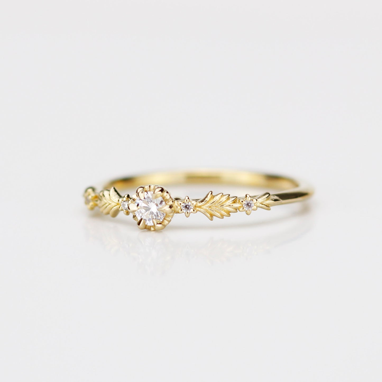Florisia Delicate Leaf Engagement Ring • Botanical Diamond Band