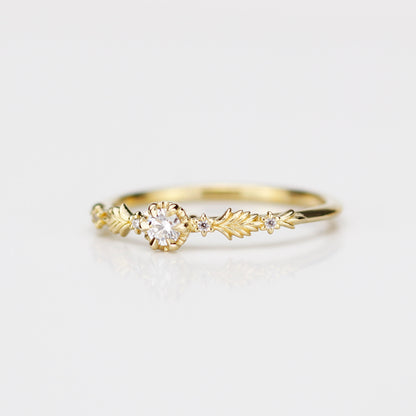 Florisia Delicate Leaf Engagement Ring • Botanical Diamond Band