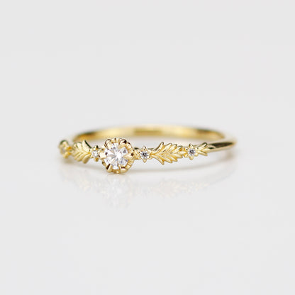 Florisia Delicate Leaf Engagement Ring • Botanical Diamond Band