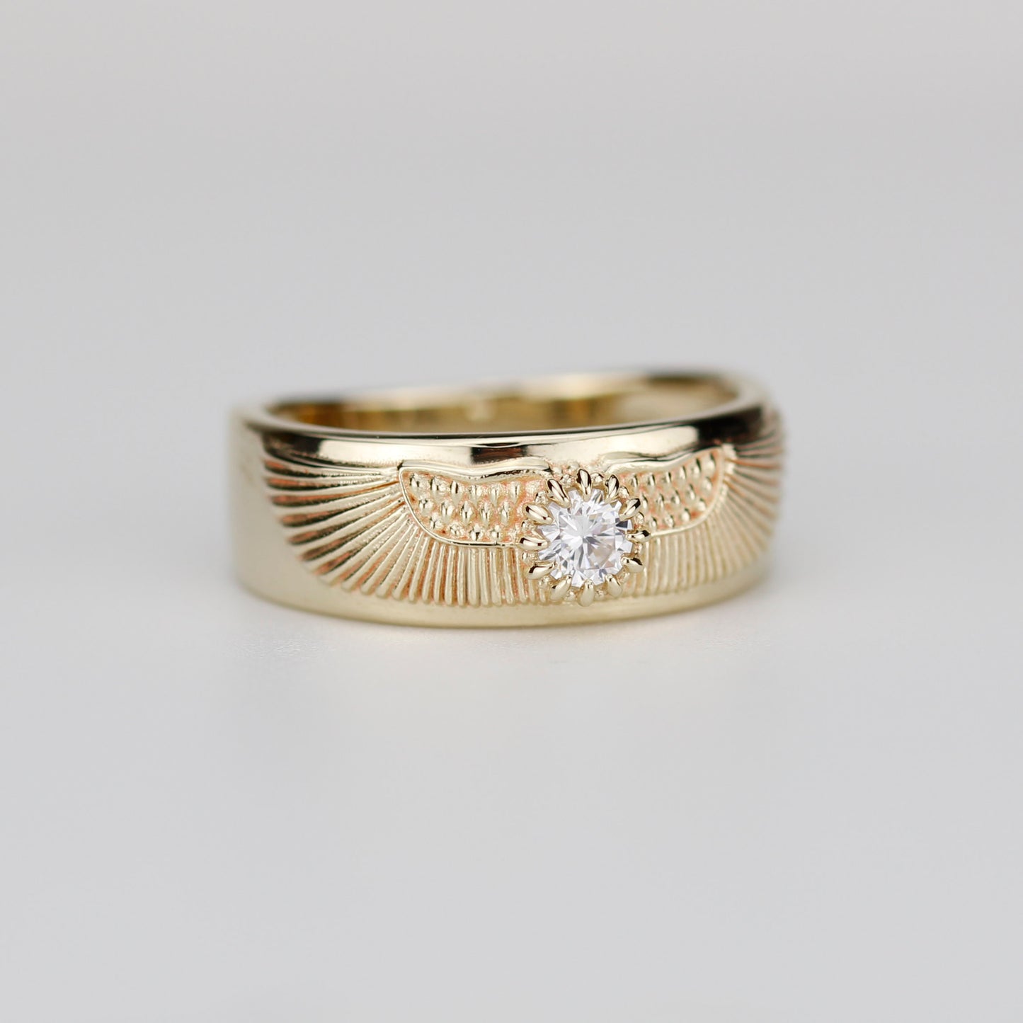 18K Gold Winged Sun Disk Ring | Ancient Egyptian Inspired Signet ring