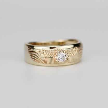 18K Gold Winged Sun Disk Ring | Ancient Egyptian Inspired Signet ring